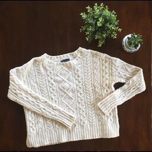 Cropped White Cable Knit Sweater